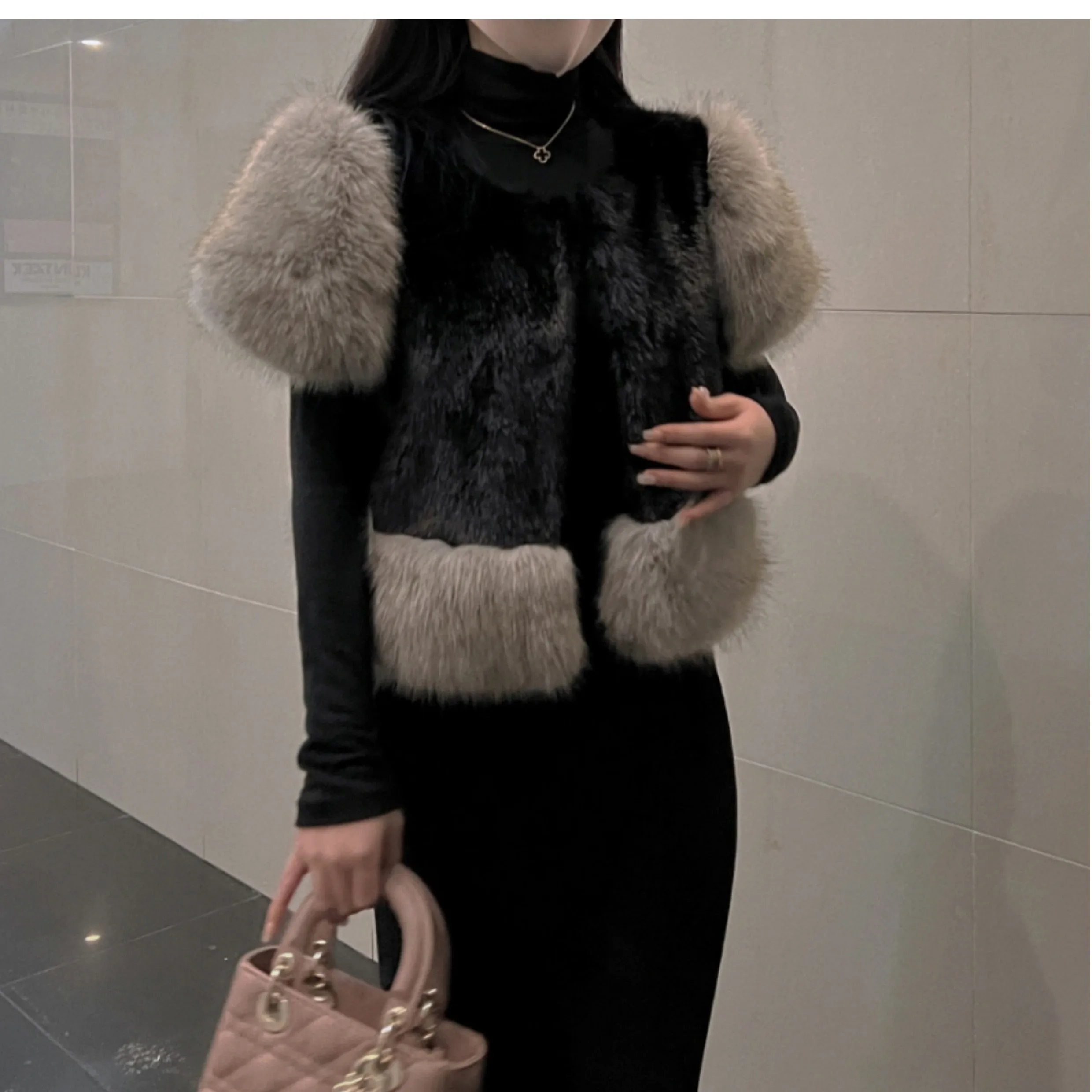 South korea Dongdaemun Autumn and Winter New Retro Sweet Fur Fur Vest Patchwork Heavy Industry Imitation Fox Fur Outerwear Women