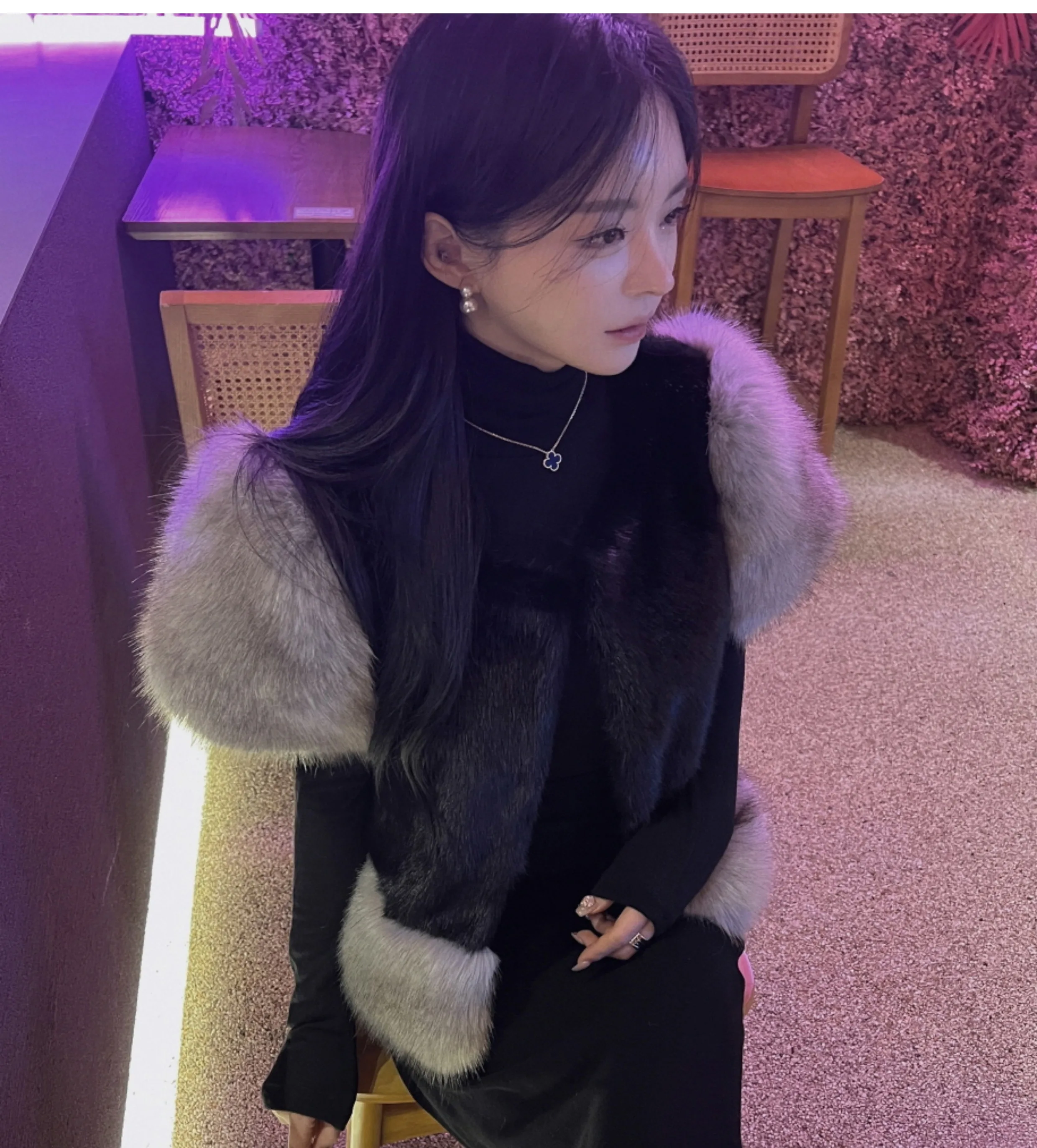 South korea Dongdaemun Autumn and Winter New Retro Sweet Fur Fur Vest Patchwork Heavy Industry Imitation Fox Fur Outerwear Women