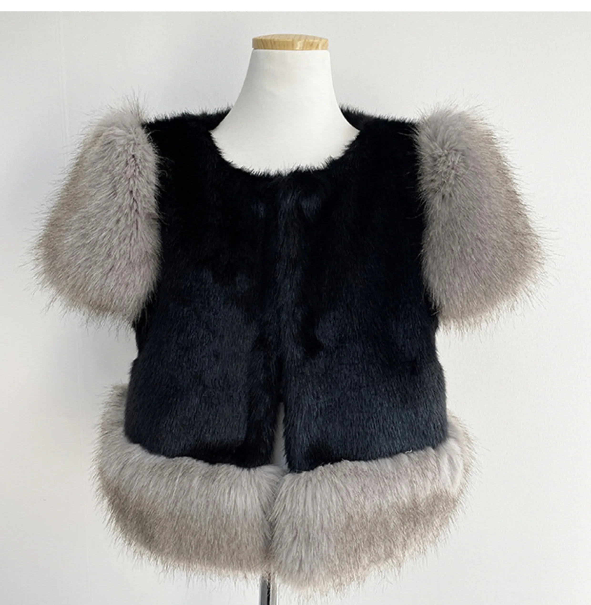 South korea Dongdaemun Autumn and Winter New Retro Sweet Fur Fur Vest Patchwork Heavy Industry Imitation Fox Fur Outerwear Women