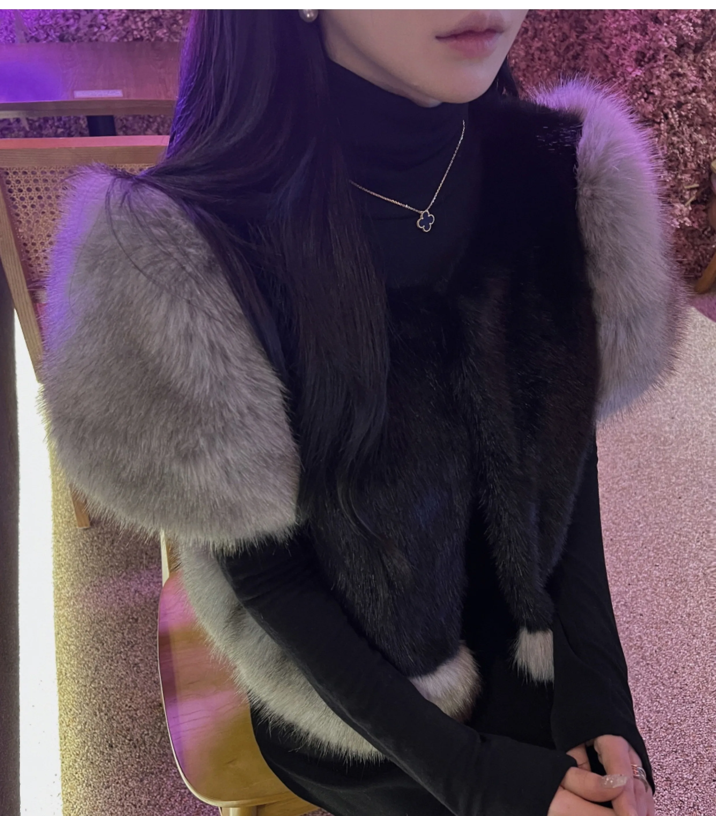 South korea Dongdaemun Autumn and Winter New Retro Sweet Fur Fur Vest Patchwork Heavy Industry Imitation Fox Fur Outerwear Women