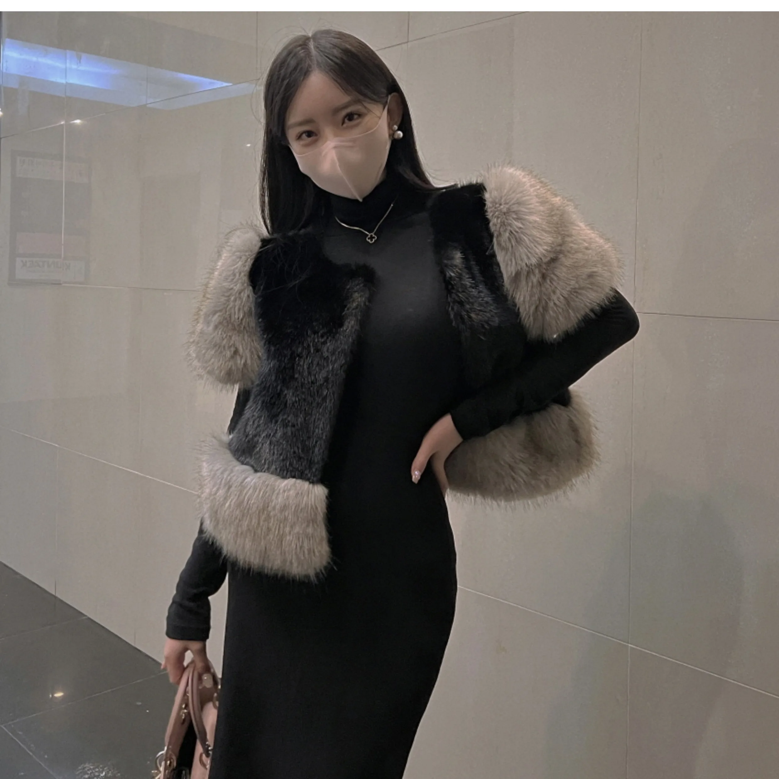 South korea Dongdaemun Autumn and Winter New Retro Sweet Fur Fur Vest Patchwork Heavy Industry Imitation Fox Fur Outerwear Women