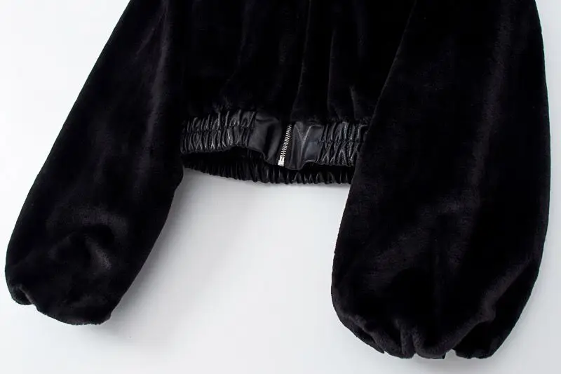 Y2k Women Soft Faux Fur Jacket Autumn Winter Cropped Jacket Black Long-sleeve Streetwear Zipper Jacket Warm Fur Coat Hooded Tops