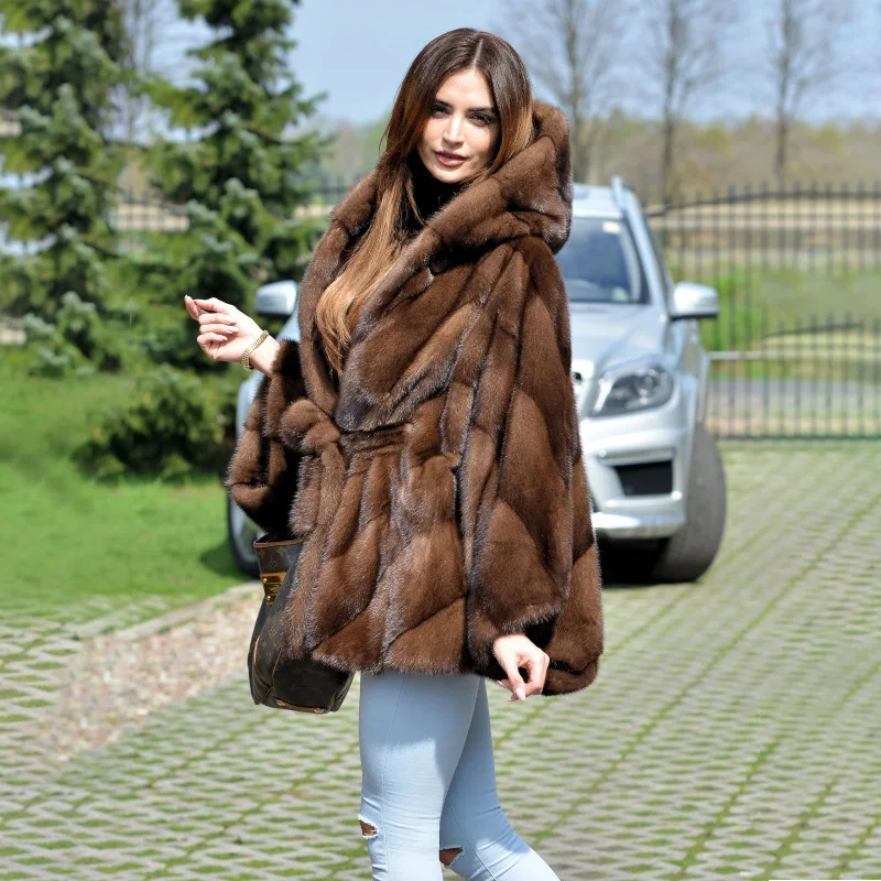 Women New Faux Fur Hooded Coat Autumn Winter Elegant Warm Quality Female Casual Lace-up Street Fashion Outwear Cloth