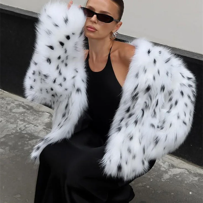 Tossy Leopard Printed Fur Feather Overcoat For Women Winter Loose Contrast Luxury Casual Streetwear Female Fur Feather Coat 2025