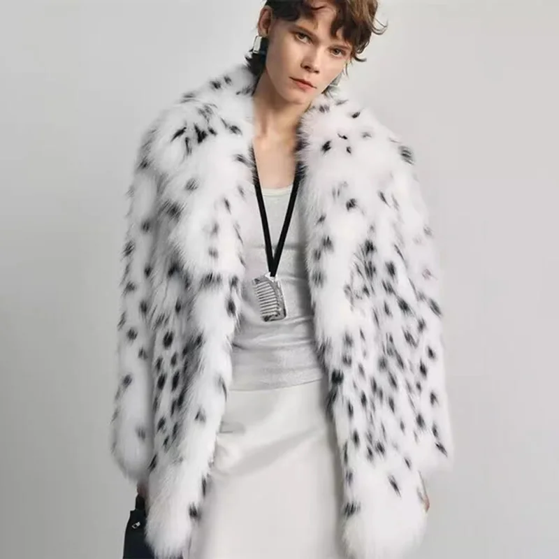 Tossy Leopard Printed Fur Feather Overcoat For Women Winter Loose Contrast Luxury Casual Streetwear Female Fur Feather Coat 2025