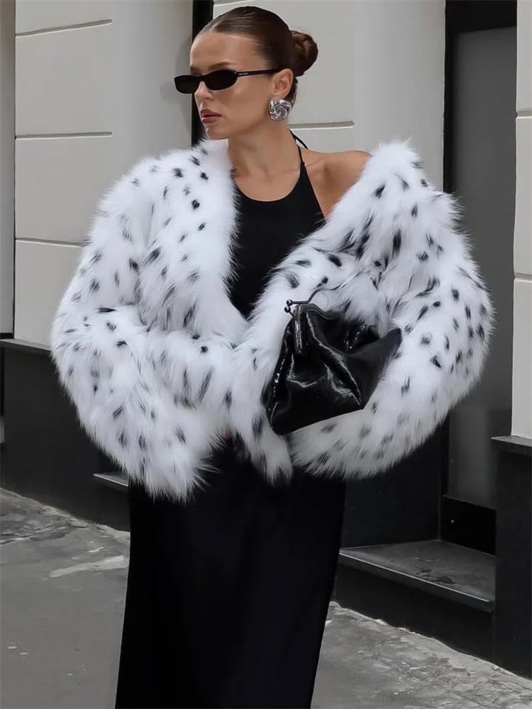 Tossy Leopard Printed Fur Feather Overcoat For Women Winter Loose Contrast Luxury Casual Streetwear Female Fur Feather Coat 2025