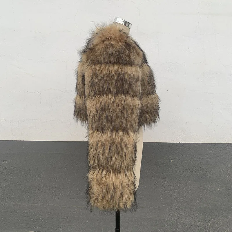 HJQJLJLS 2022 Winter New Arrival Women Crop Faux Raccoon Fur Coat Female Fashion Warm Long Sleeve Fluffy Short Furry Jacket