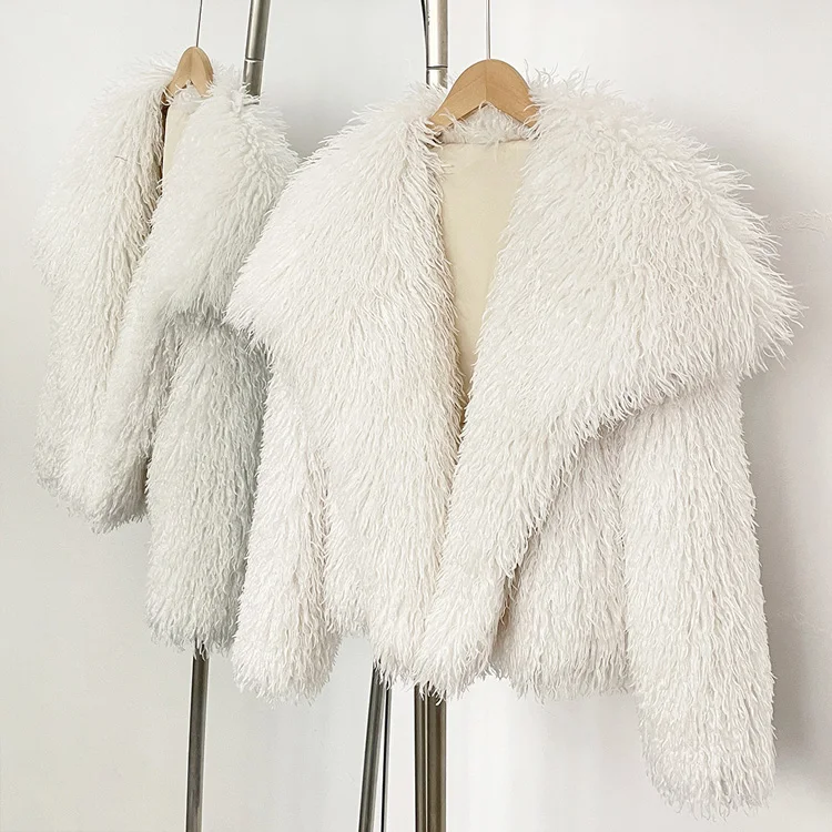 Mueyeruho 2025 Fall Winter Women Faux Fur Jacket Coat Tassel Solid Long Sleeve Thick Warm Overcoat Outwear Fluffy Coat For Women
