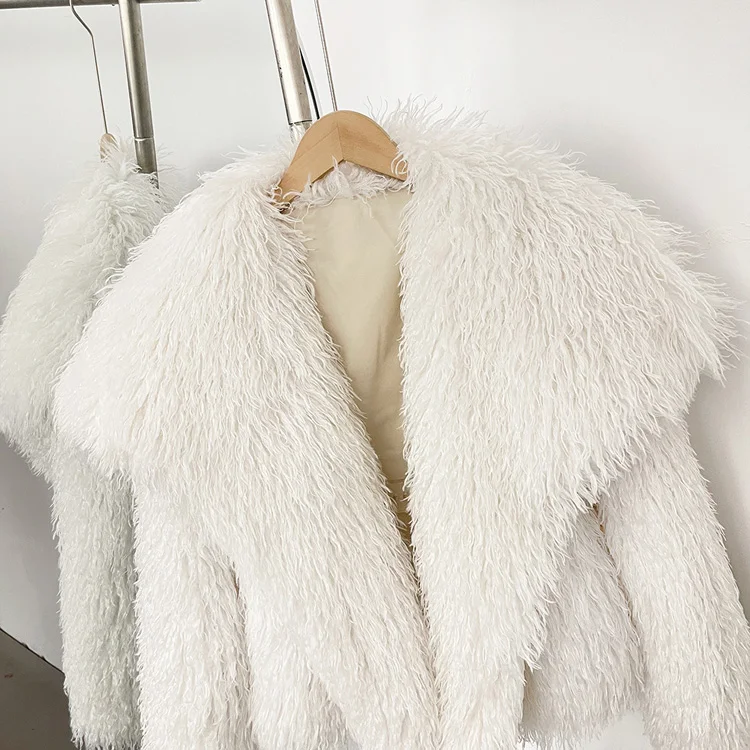 Mueyeruho 2025 Fall Winter Women Faux Fur Jacket Coat Tassel Solid Long Sleeve Thick Warm Overcoat Outwear Fluffy Coat For Women
