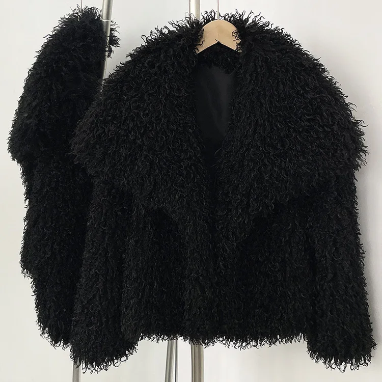Mueyeruho 2025 Fall Winter Women Faux Fur Jacket Coat Tassel Solid Long Sleeve Thick Warm Overcoat Outwear Fluffy Coat For Women