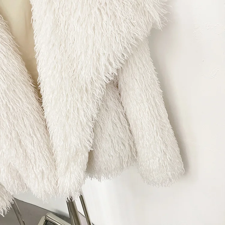 Mueyeruho 2025 Fall Winter Women Faux Fur Jacket Coat Tassel Solid Long Sleeve Thick Warm Overcoat Outwear Fluffy Coat For Women