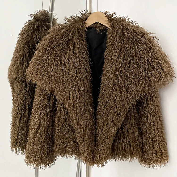 Mueyeruho 2025 Fall Winter Women Faux Fur Jacket Coat Tassel Solid Long Sleeve Thick Warm Overcoat Outwear Fluffy Coat For Women