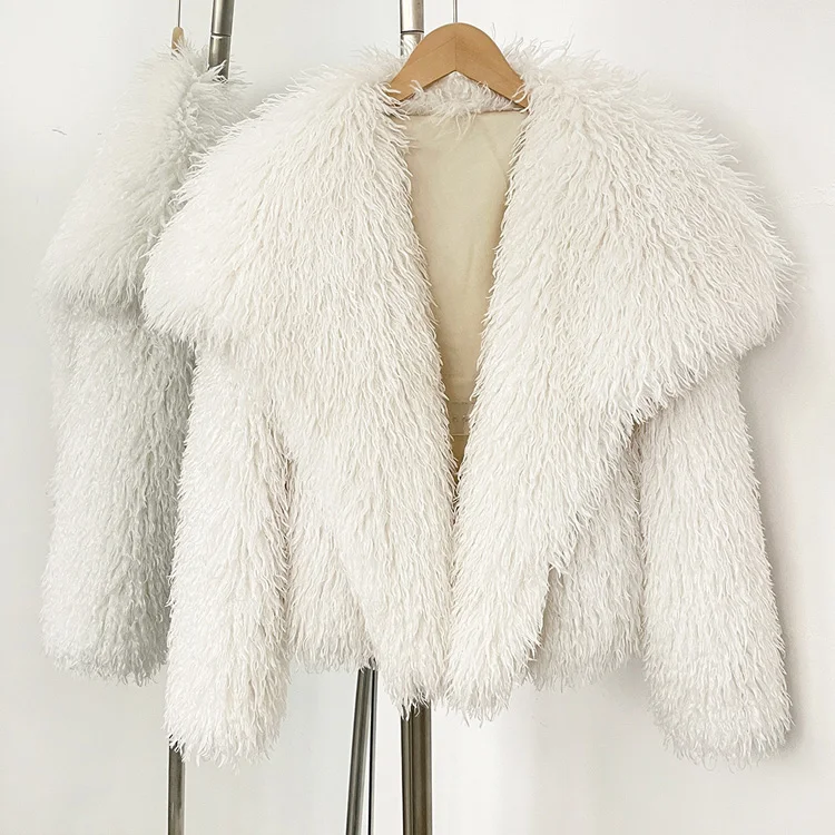 Mueyeruho 2025 Fall Winter Women Faux Fur Jacket Coat Tassel Solid Long Sleeve Thick Warm Overcoat Outwear Fluffy Coat For Women