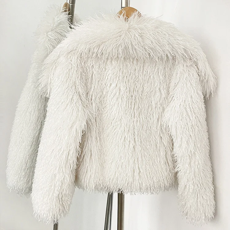 Mueyeruho 2025 Fall Winter Women Faux Fur Jacket Coat Tassel Solid Long Sleeve Thick Warm Overcoat Outwear Fluffy Coat For Women