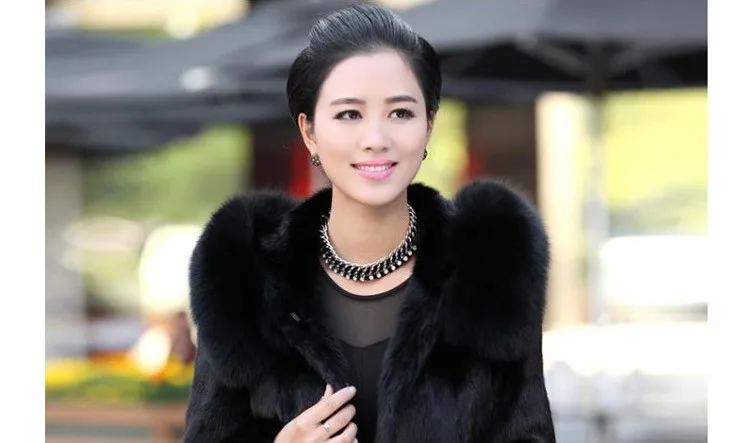 Women's Faux Fur Coat Winter Warm Black Imitation Fox Fur Long Round Neck Hat Temperament Young Lady 2021 New