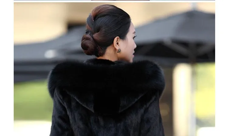 Women's Faux Fur Coat Winter Warm Black Imitation Fox Fur Long Round Neck Hat Temperament Young Lady 2021 New