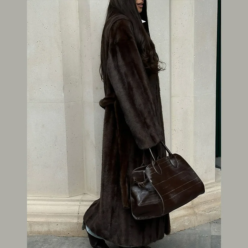 Women Faux Fur Overcoat Luxury Chic Fashion Lapel Long Sleeve Loose Fluffy Coat Lady Winter Warm Elegant Street Outerwear New