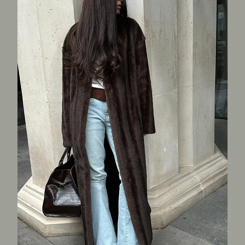 Women Faux Fur Overcoat Luxury Chic Fashion Lapel Long Sleeve Loose Fluffy Coat Lady Winter Warm Elegant Street Outerwear New
