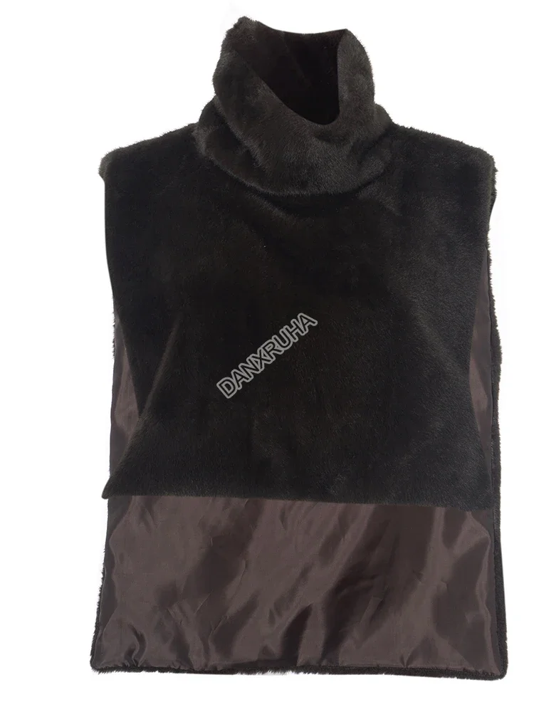 DANXRUHA 2026 Fashion Women's Faux Fur Coat Artificial Sable Vest Autumn Winter Turtleneck Eco Mink Fur Tank Tops Sleeveless