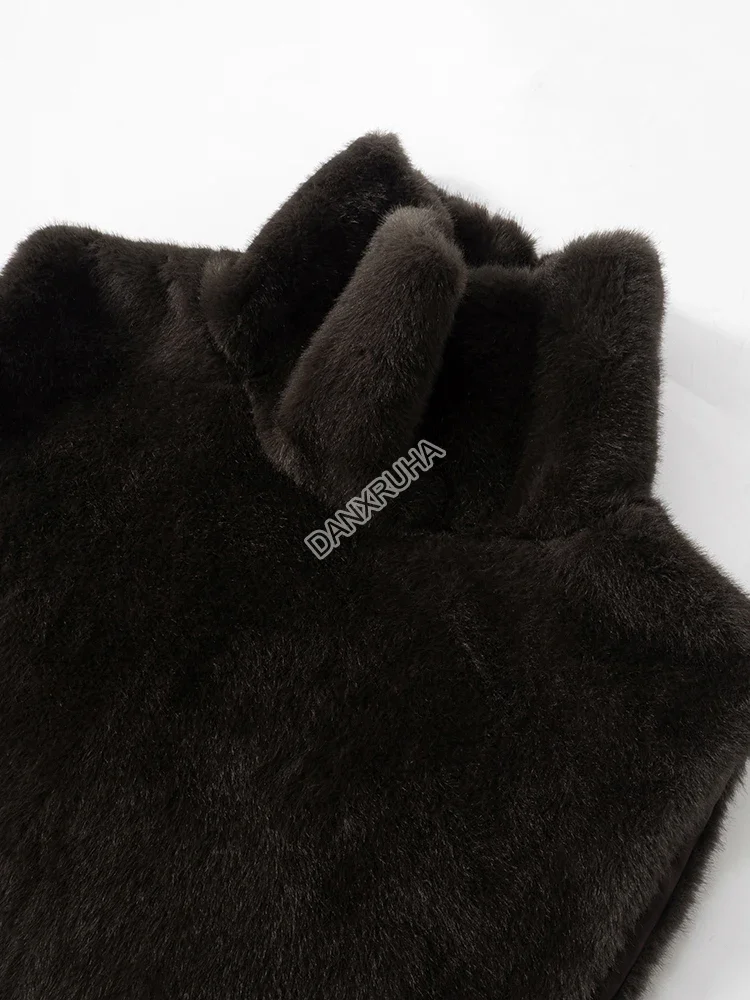DANXRUHA 2026 Fashion Women's Faux Fur Coat Artificial Sable Vest Autumn Winter Turtleneck Eco Mink Fur Tank Tops Sleeveless