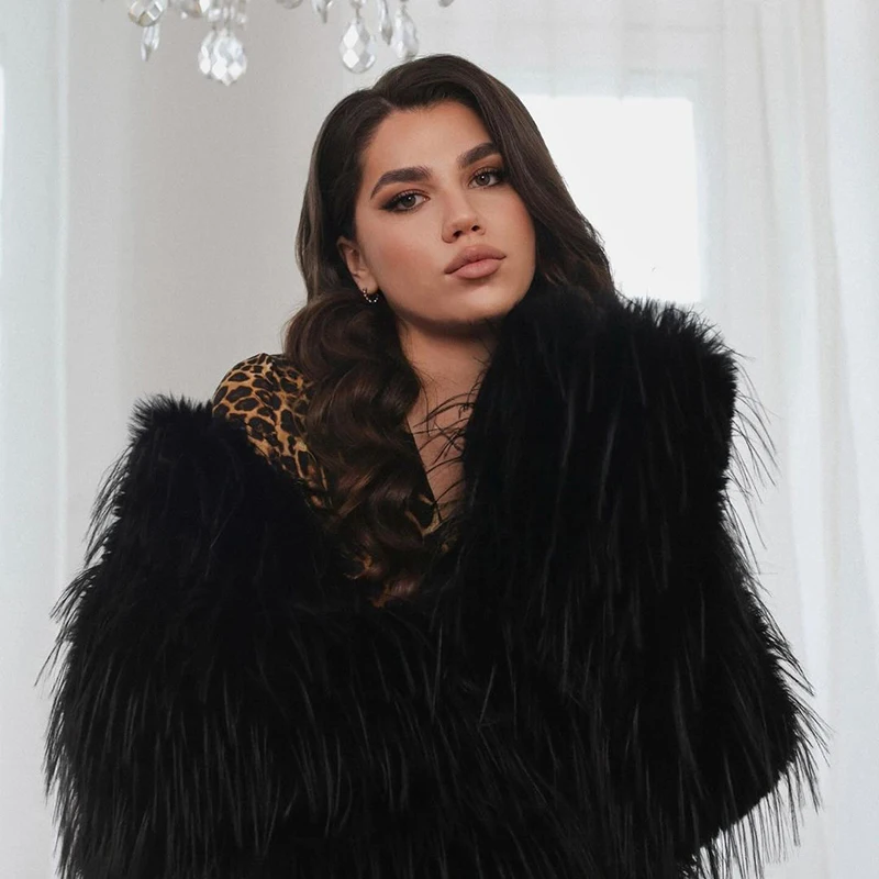 Neo Mint Winter 2025 Tassels Faux Fur Coat for Women Stylish Chic Fluffy Fur Jacket Furry Fox Fur Overcoat Girl Shaggy Outerwear