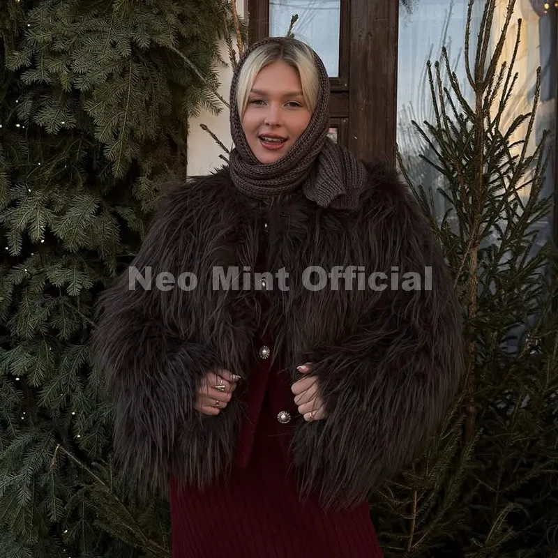 Neo Mint Winter 2025 Tassels Faux Fur Coat for Women Stylish Chic Fluffy Fur Jacket Furry Fox Fur Overcoat Girl Shaggy Outerwear