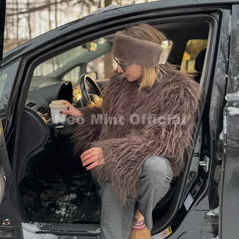 Neo Mint Winter 2025 Tassels Faux Fur Coat for Women Stylish Chic Fluffy Fur Jacket Furry Fox Fur Overcoat Girl Shaggy Outerwear