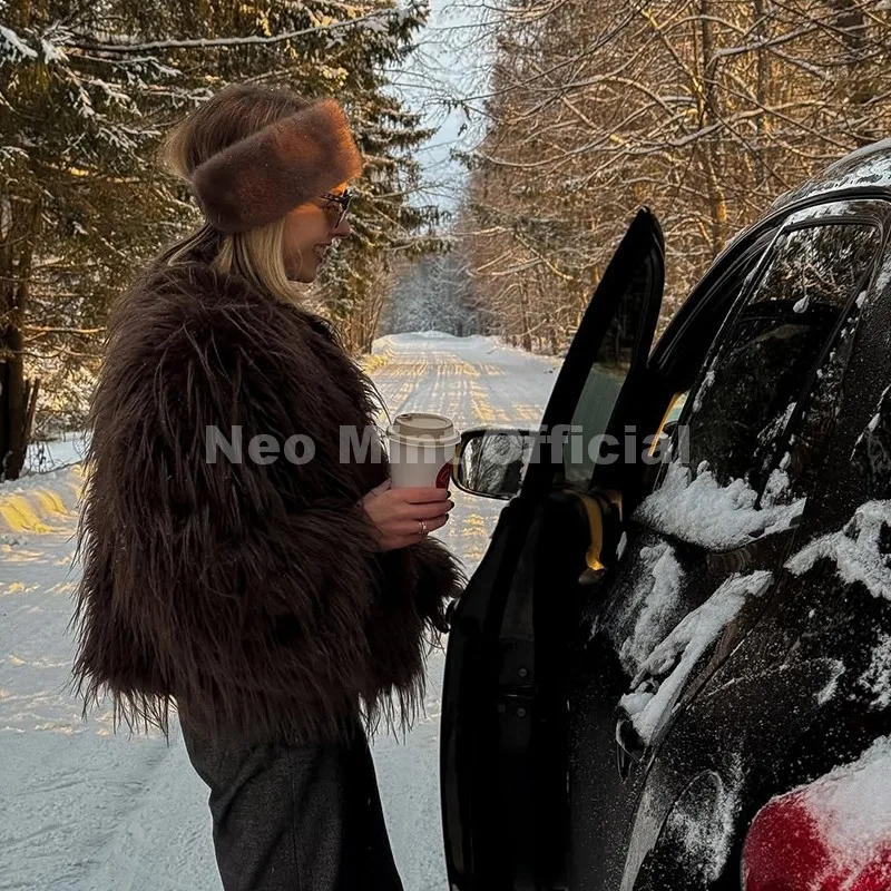 Neo Mint Winter 2025 Tassels Faux Fur Coat for Women Stylish Chic Fluffy Fur Jacket Furry Fox Fur Overcoat Girl Shaggy Outerwear