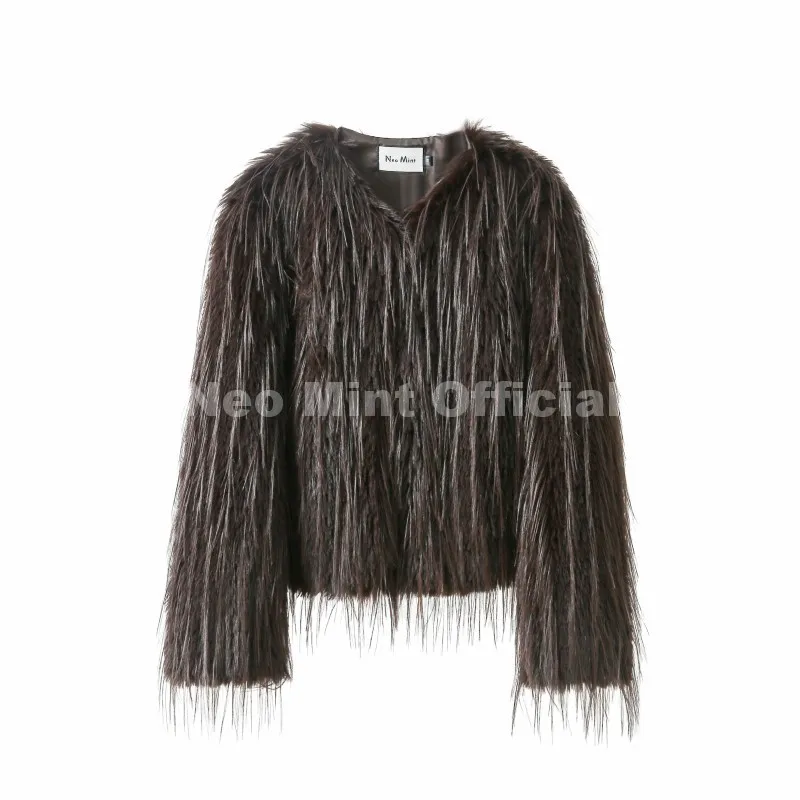 Neo Mint Winter 2025 Tassels Faux Fur Coat for Women Stylish Chic Fluffy Fur Jacket Furry Fox Fur Overcoat Girl Shaggy Outerwear