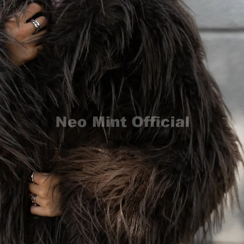 Neo Mint Winter 2025 Tassels Faux Fur Coat for Women Stylish Chic Fluffy Fur Jacket Furry Fox Fur Overcoat Girl Shaggy Outerwear