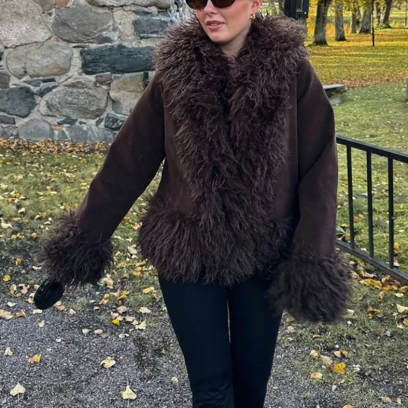2025 New Winter Versatile Slimming Artificial Fur Collar Warm and Luxurious Solid Color Jacket for Women