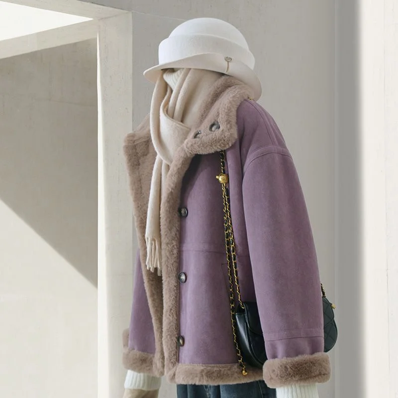 Purple One-piece Fur Coat Women's Winter Coat 2025 New Female Artificial Fur Overcoat And Velvet Thickened Warm Outcoat Top