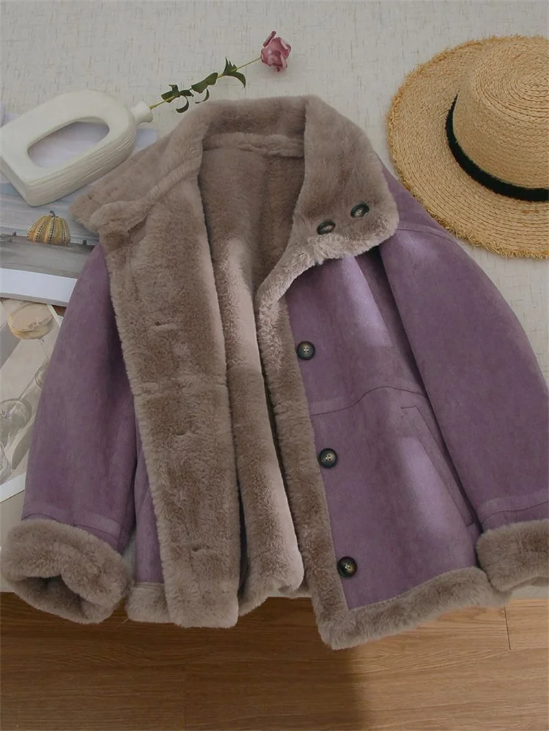 Purple One-piece Fur Coat Women's Winter Coat 2025 New Female Artificial Fur Overcoat And Velvet Thickened Warm Outcoat Top