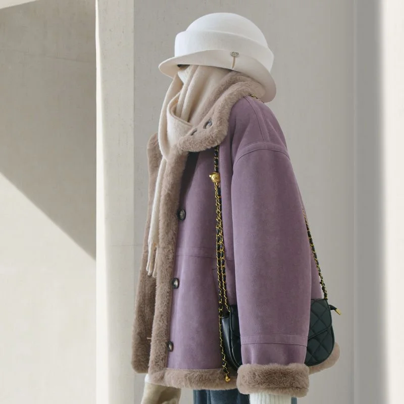 Purple One-piece Fur Coat Women's Winter Coat 2025 New Female Artificial Fur Overcoat And Velvet Thickened Warm Outcoat Top
