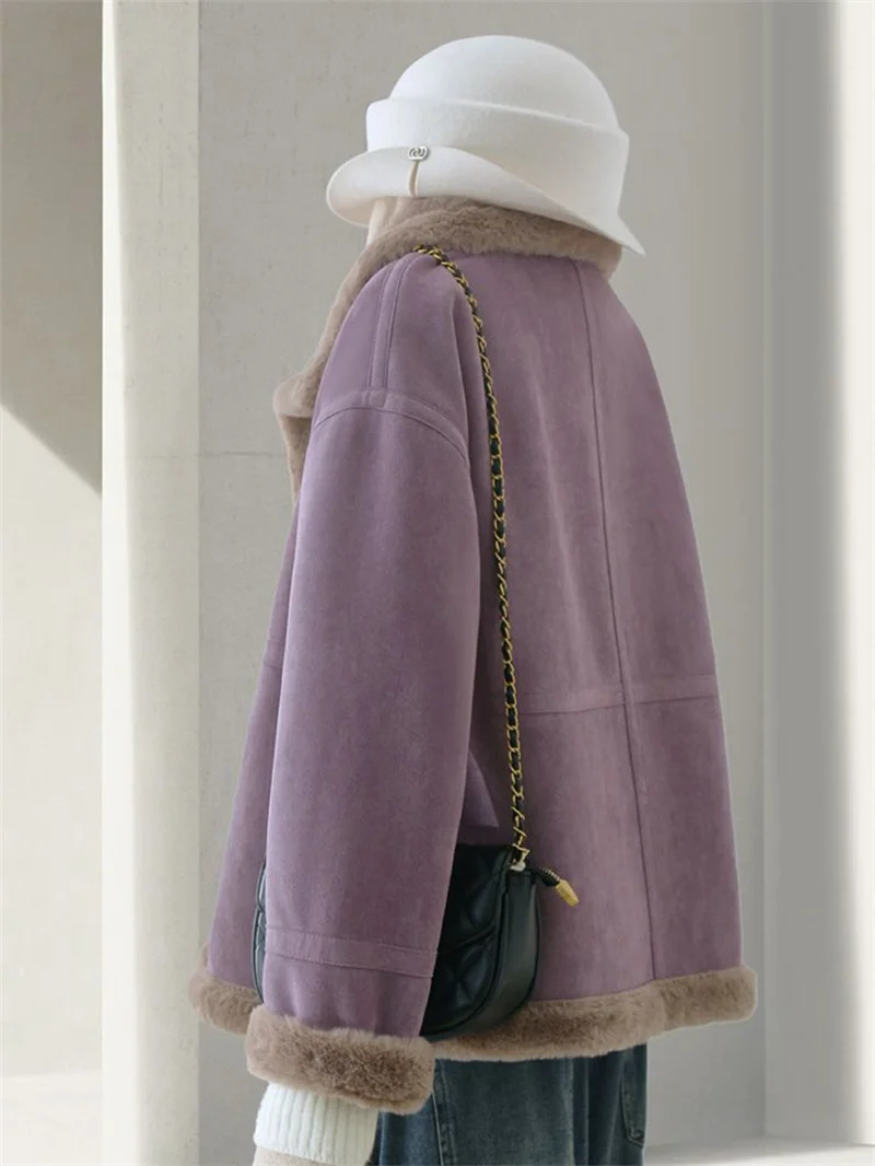 Purple One-piece Fur Coat Women's Winter Coat 2025 New Female Artificial Fur Overcoat And Velvet Thickened Warm Outcoat Top