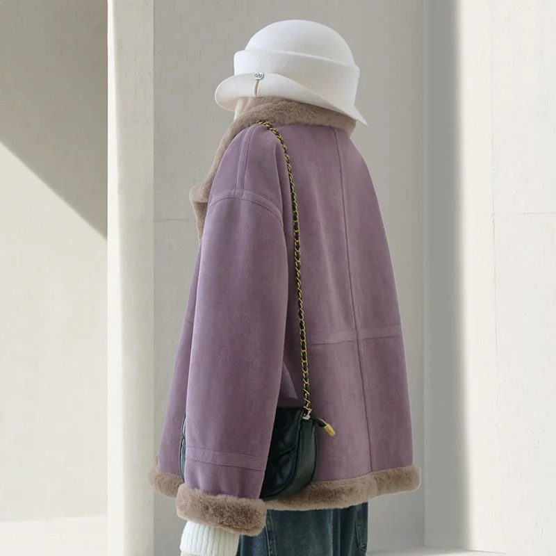 Purple One-piece Fur Coat Women's Winter Coat 2025 New Female Artificial Fur Overcoat And Velvet Thickened Warm Outcoat Top