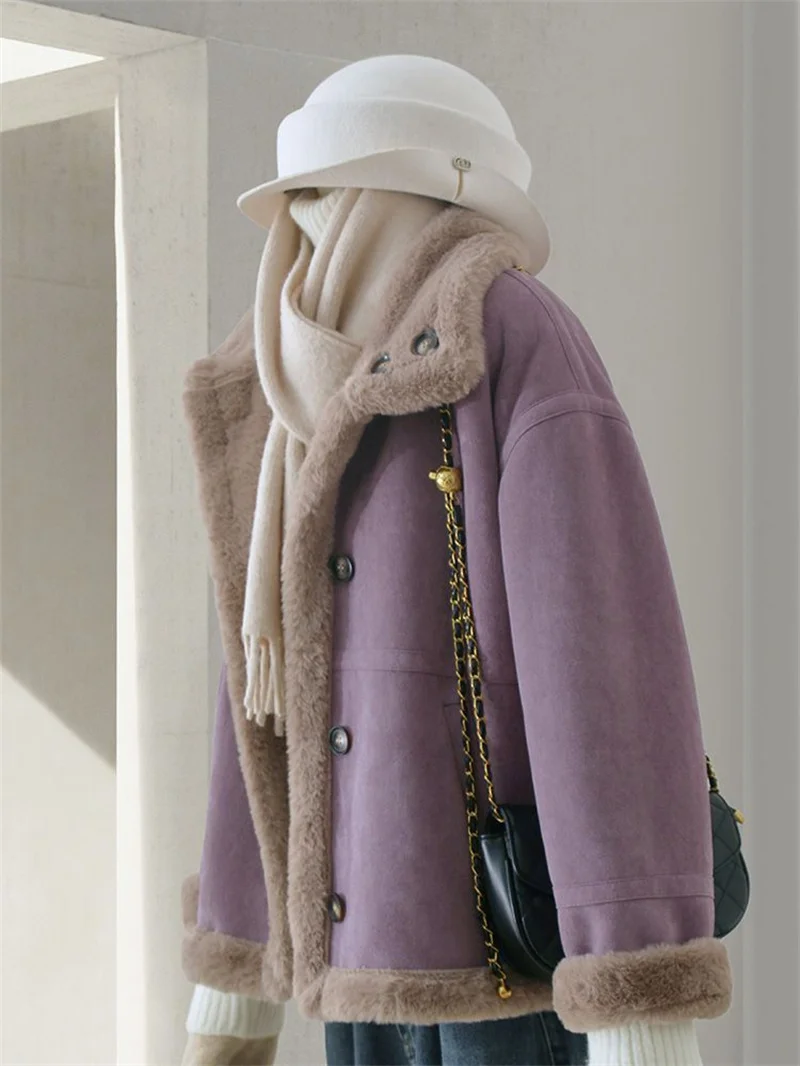 Purple One-piece Fur Coat Women's Winter Coat 2025 New Female Artificial Fur Overcoat And Velvet Thickened Warm Outcoat Top