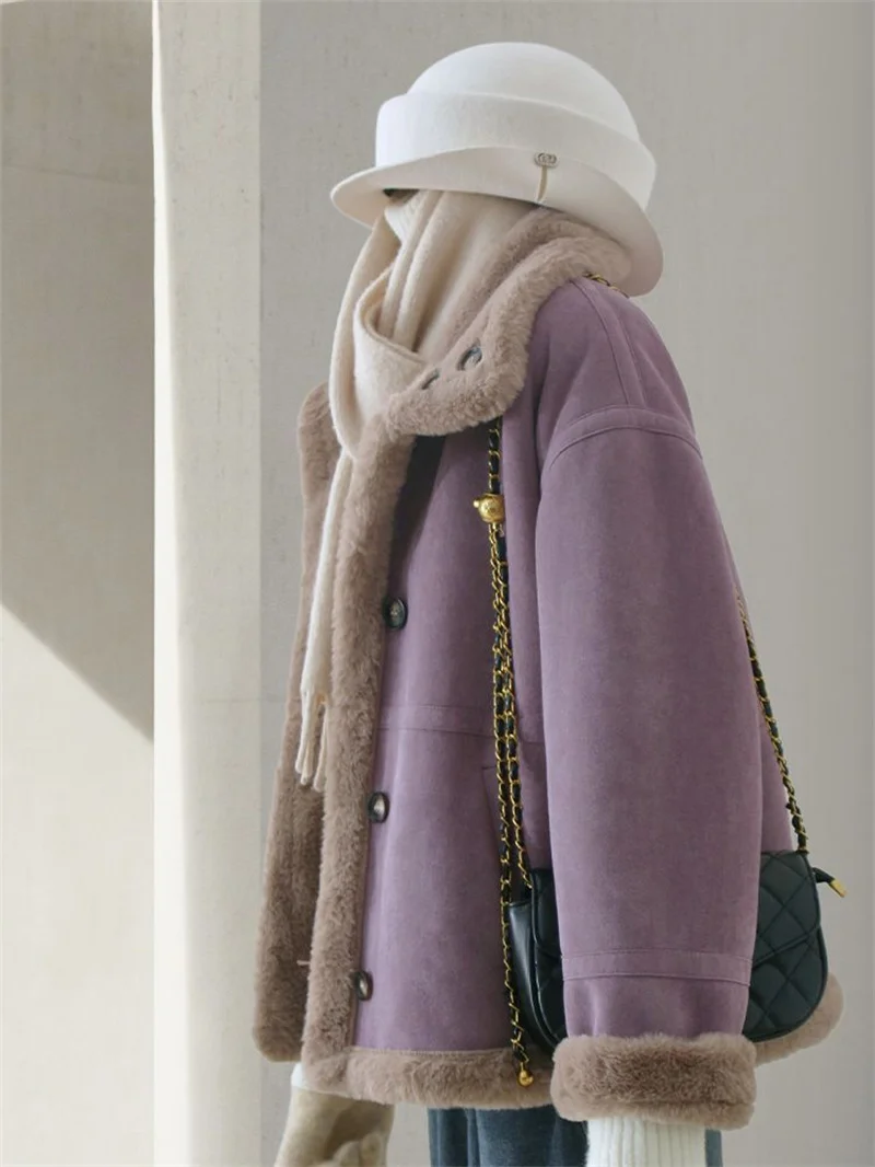 Purple One-piece Fur Coat Women's Winter Coat 2025 New Female Artificial Fur Overcoat And Velvet Thickened Warm Outcoat Top