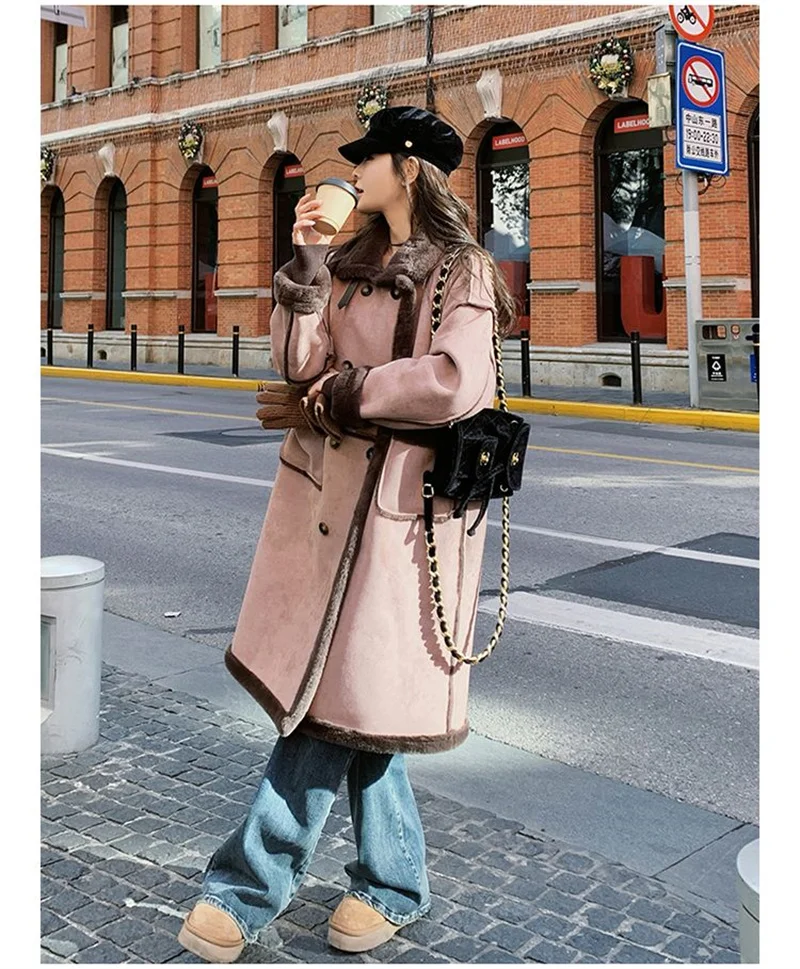 Imitation Fur Coat For Women's Winter 2026 New Suede Lamb Fur Loose And Slimming Thicken Long fur Jacket wool Suede Velvet Coat