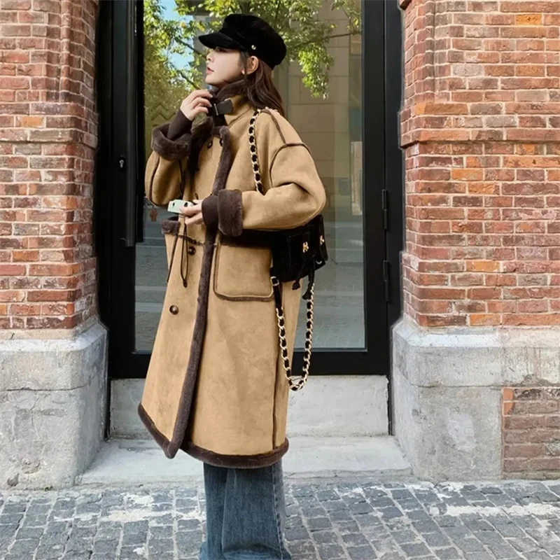 Imitation Fur Coat For Women's Winter 2026 New Suede Lamb Fur Loose And Slimming Thicken Long fur Jacket wool Suede Velvet Coat