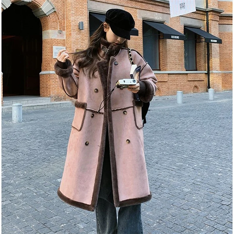 Imitation Fur Coat For Women's Winter 2026 New Suede Lamb Fur Loose And Slimming Thicken Long fur Jacket wool Suede Velvet Coat