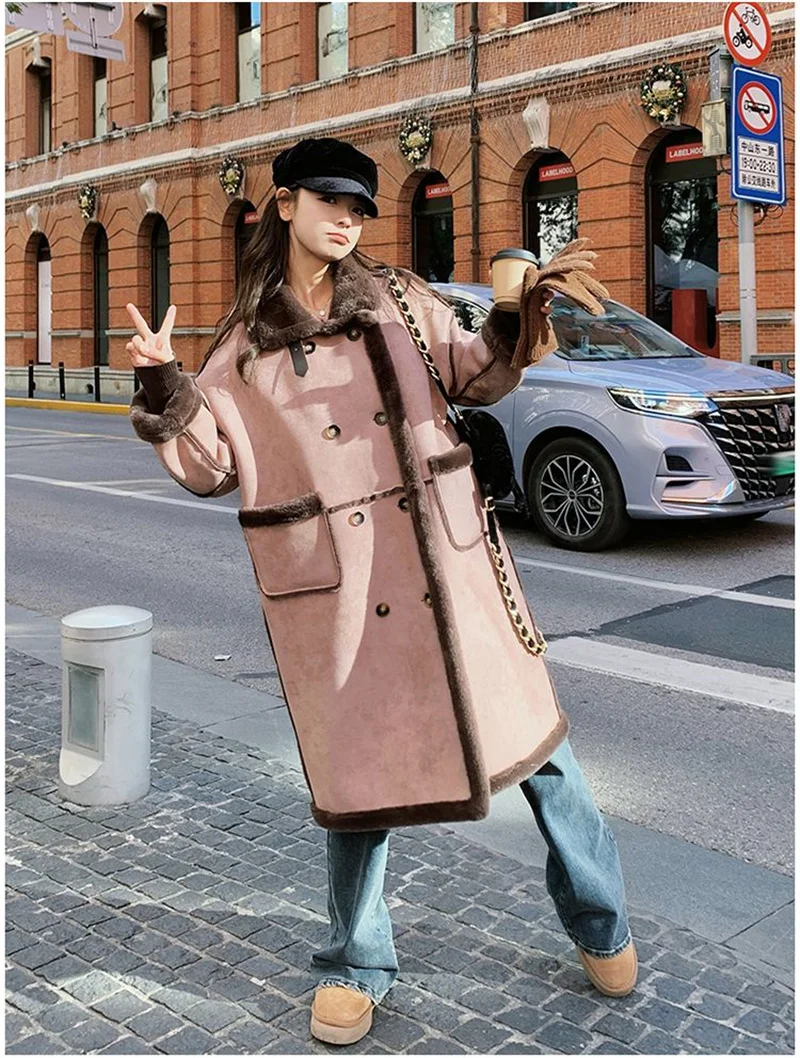 Imitation Fur Coat For Women's Winter 2026 New Suede Lamb Fur Loose And Slimming Thicken Long fur Jacket wool Suede Velvet Coat