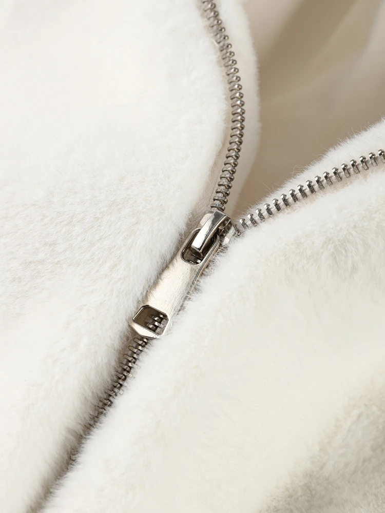 Women's Faux Fur Coats Hooded Patchwork Zipper Cropped Jackets Street Female Lantern Long Sleeves Loose Autumn Winter Outerwears