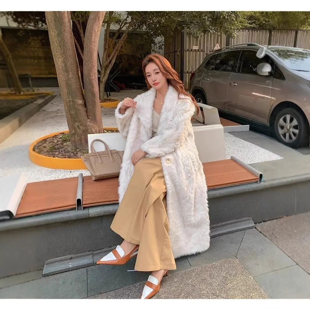 2025 New Fur Coat Lamb Fur Fur Integrated Winter Clothing Loose Warm Small Lake Sheep Knee Long Coat