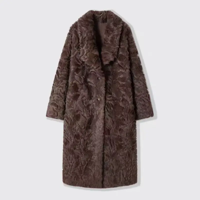 2025 New Fur Coat Lamb Fur Fur Integrated Winter Clothing Loose Warm Small Lake Sheep Knee Long Coat