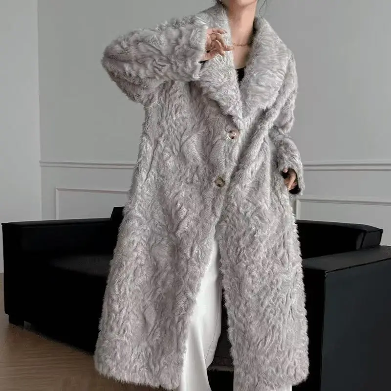 2025 New Fur Coat Lamb Fur Fur Integrated Winter Clothing Loose Warm Small Lake Sheep Knee Long Coat