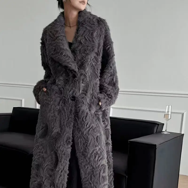 2025 New Fur Coat Lamb Fur Fur Integrated Winter Clothing Loose Warm Small Lake Sheep Knee Long Coat