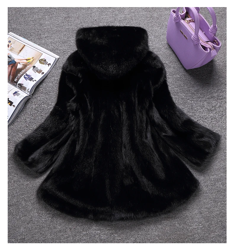 Lautaro Winter Black Warm Thick Hairy Soft Faux Mink Fur Coat Women with Hood Elegant Luxury Fluffy Jacket 2022 4xl 5xl 6xl 7xl