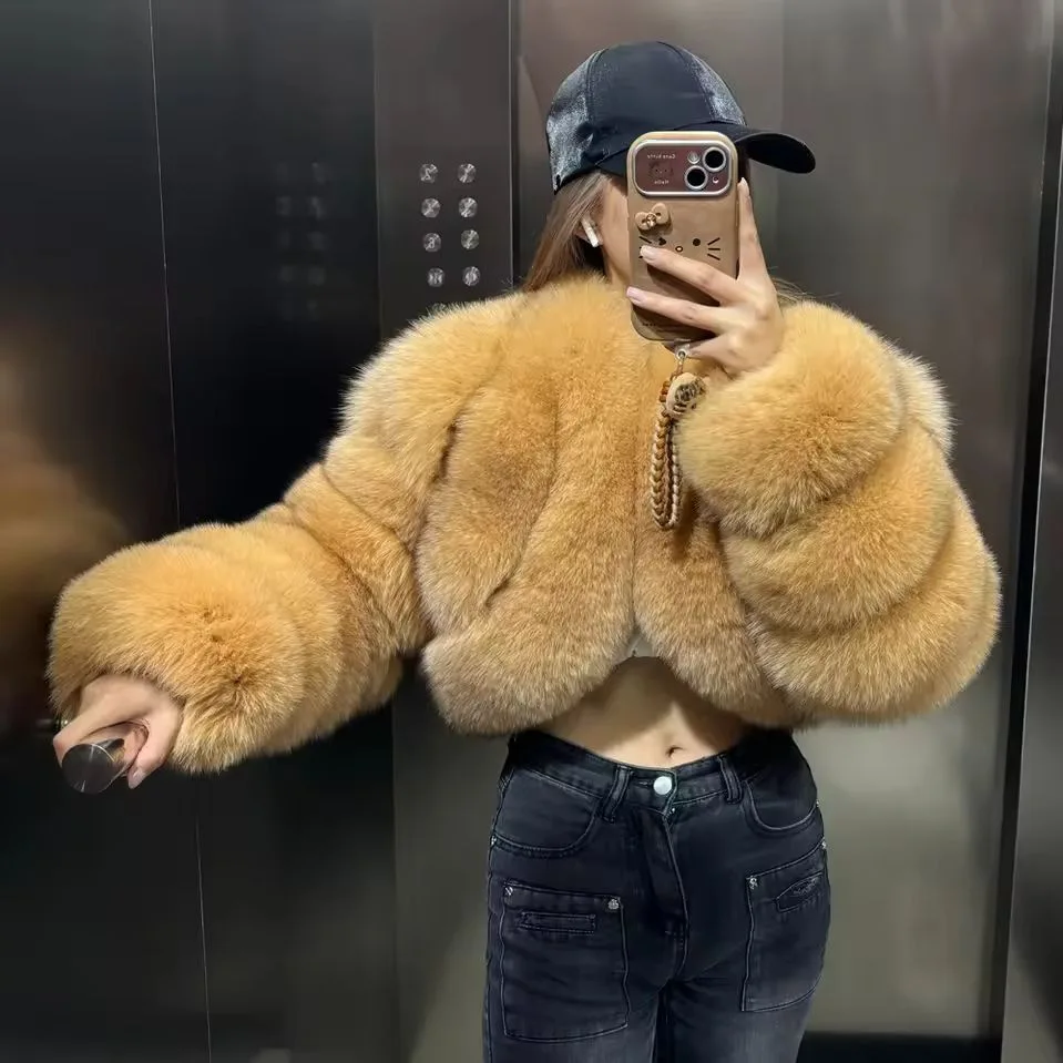 Warm Faux Fur Coats Women Short Overcoats Loose O Neck Long Sleeves Covered Button Straight Work Y2k Casual 2026 Autumn Winter