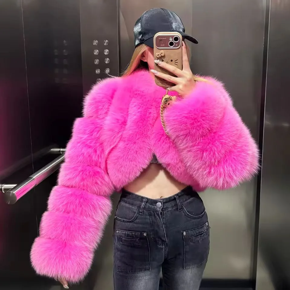 Warm Faux Fur Coats Women Short Overcoats Loose O Neck Long Sleeves Covered Button Straight Work Y2k Casual 2026 Autumn Winter